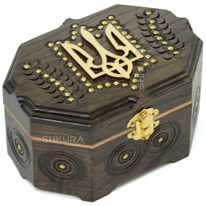 Шкатулка резная, с Гербом Украины 18х11 см А26