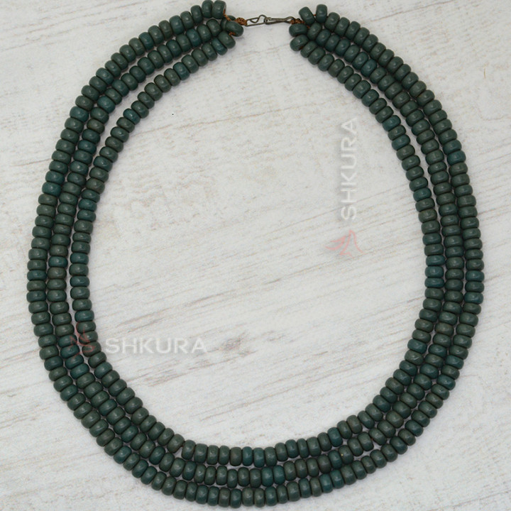 Бусы из керамики, 3-ех рядное, зеленое, массивное, круглое, 50 см