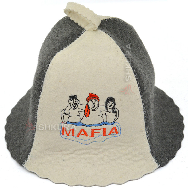 Шапка для сауны "MAFIA", серо-белая