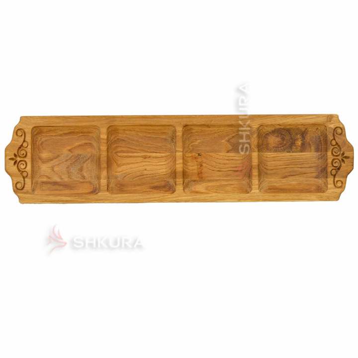Дошка для подачі м'яса, 4 секції, 57х15 см. Дуб. С09