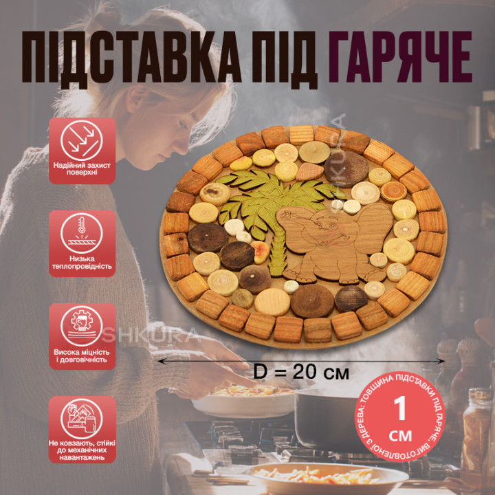 Підставка під гаряче "Слоник", кругла, двостороння, 20 см