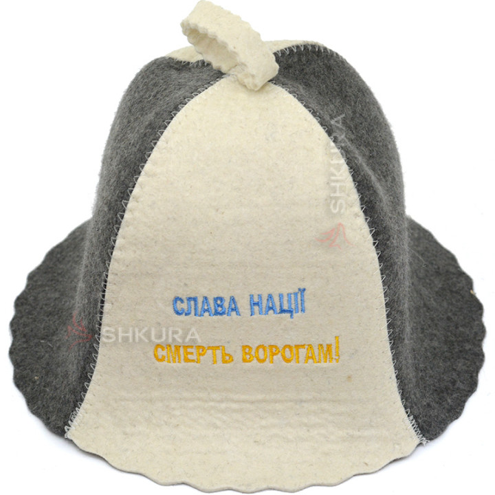 Шапка для бани "Слава нації смерть ворогам!", серо-белая
