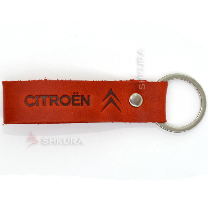 Шкіряний брелок для авто "Citroen", червоний