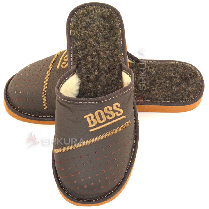 Тапочки чоловічі зимові, ШТО23. Boss. Коричневі
