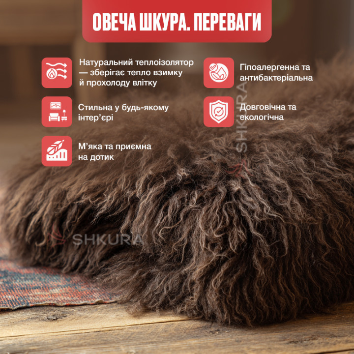 Килим з овчини коричневого кольору, з 2-ох шкур