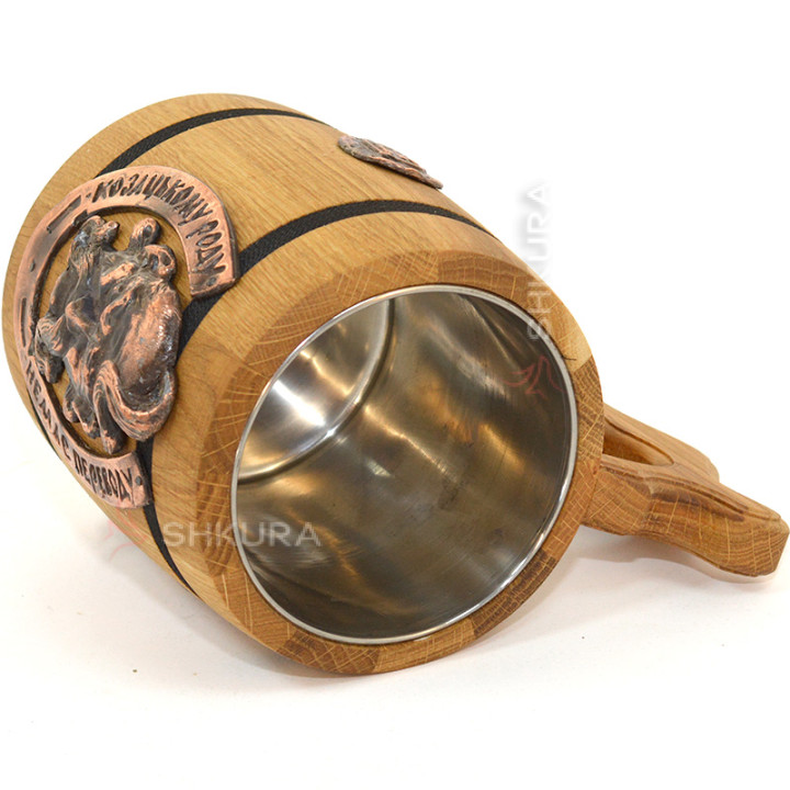 Деревянный пивной бокал, "Козацькому роду нема переводу", светлый