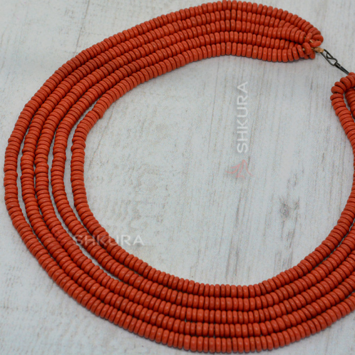 Бусы из керамики, 5-ти рядные, кораловое, 50 см, масивное, круглое