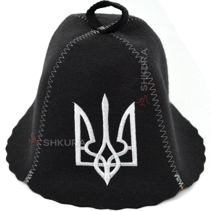 Шапка для бані "Тризуб", чорна