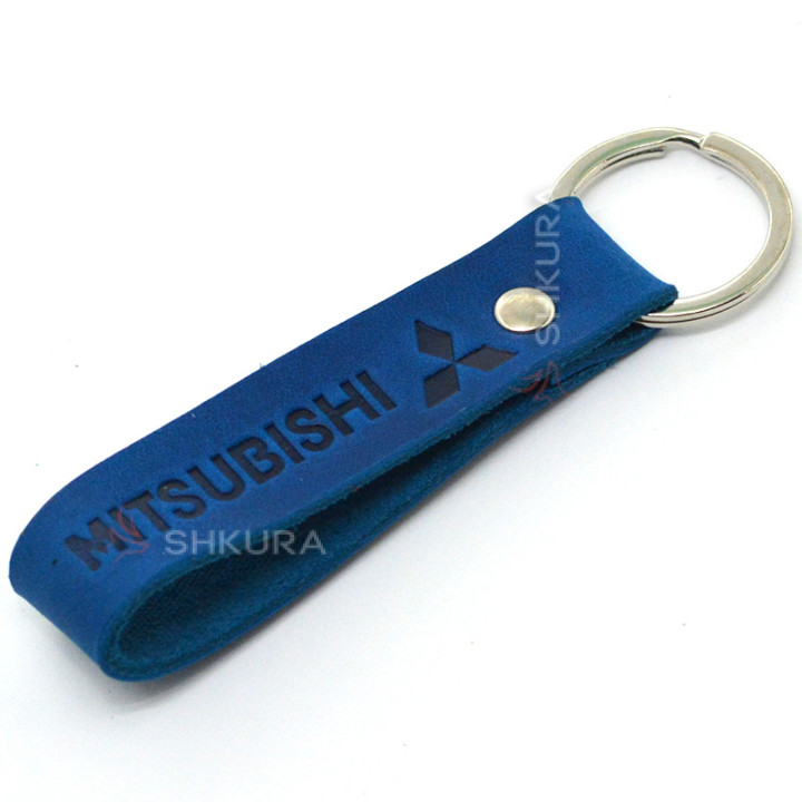Шкіряний брелок для авто "Mitsubishi", синій