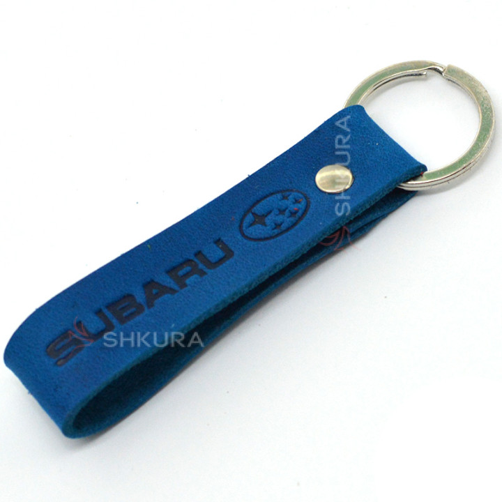 Шкіряний брелок для авто "Subaru", синій