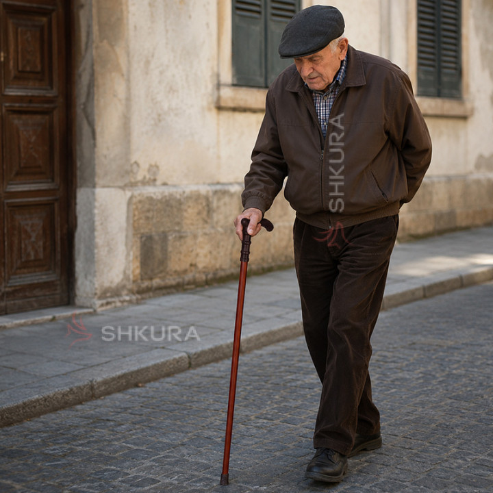 Дерев'яна палиця для ходьби, 86 см, пластикова ручка. Червоний колір