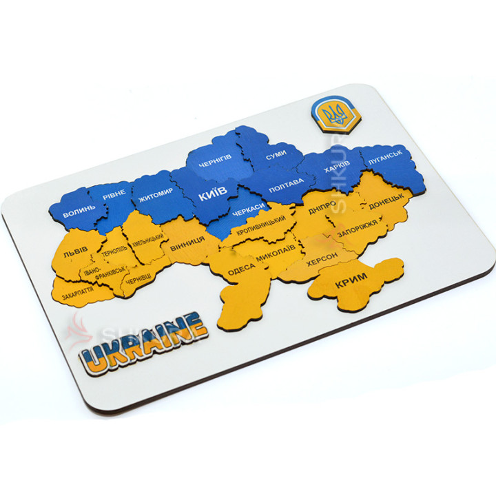 Дерев'янний пазл "Україна", синьо-жовтий