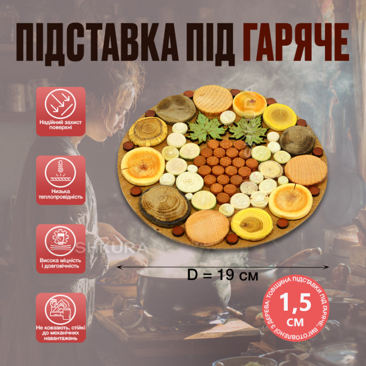 Підставка під гаряче "Виноград", кругла, двостороння, 19 см