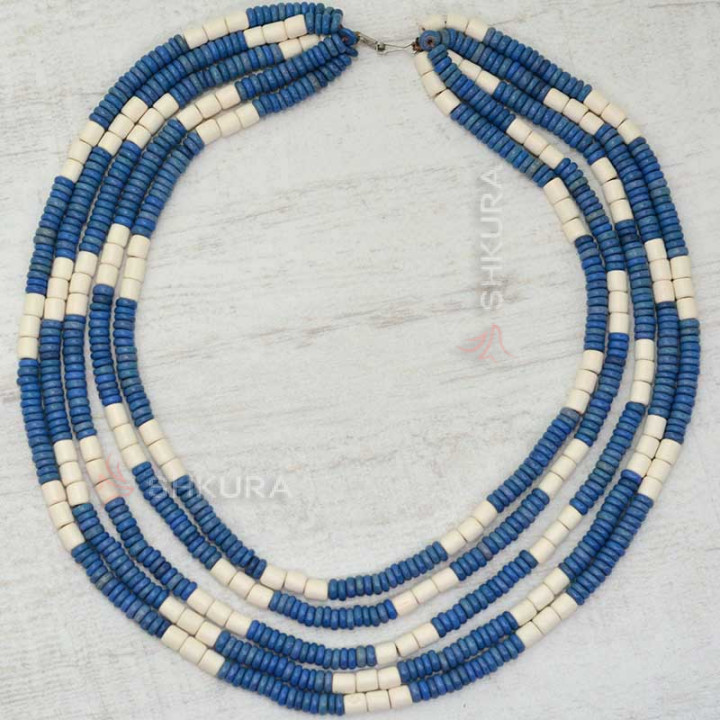 Бусы из керамики, 5-ти рядные, сине-белое, массивное, 50 см