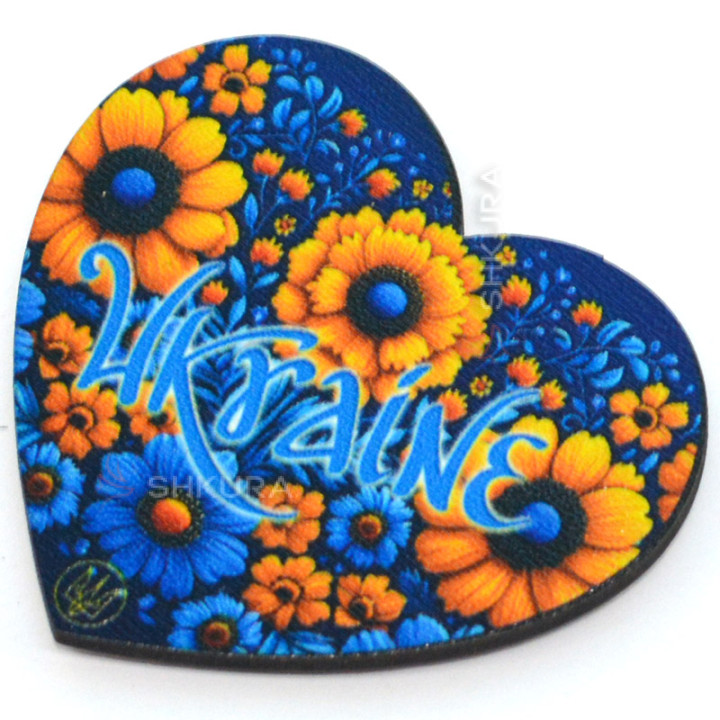 Магнит на холодильник, сердце, "Ukraine, цветы", 7х6 см