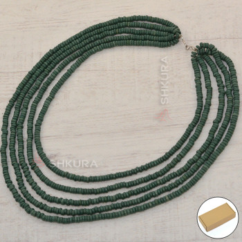 Бусы из керамики, 5-ти рядные, зеленое, 45 см