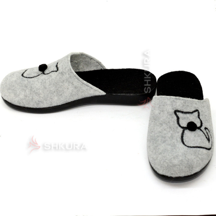 Тапочки войлочные, женские "Кошка", серые