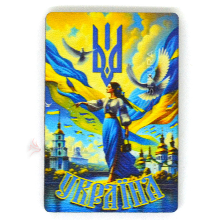 Магніт на холодильник, прямокутник, "Україна, дівчина", 6х8 см