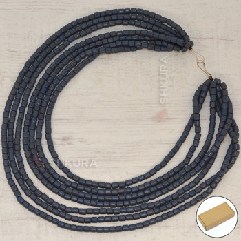 Бусы из керамики, 7-ми рядные, синие, 50 см, массивные