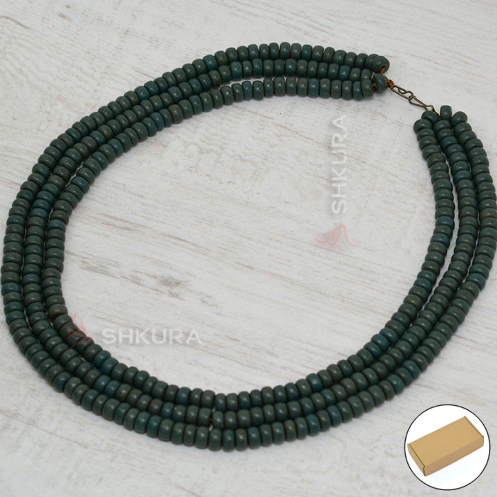 Бусы из керамики, 3-ех рядное, зеленое, массивное, круглое, 50 см