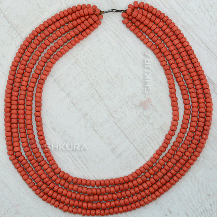 Бусы из керамики, 5-ти рядные, красные, массивные, круглые, 45 см