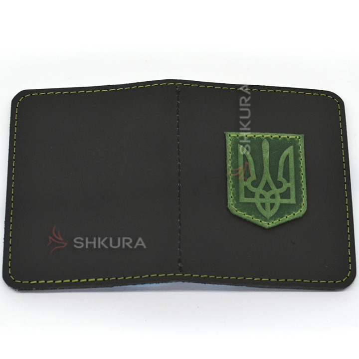 Шкіряна візитниця, "Герб України", зелений