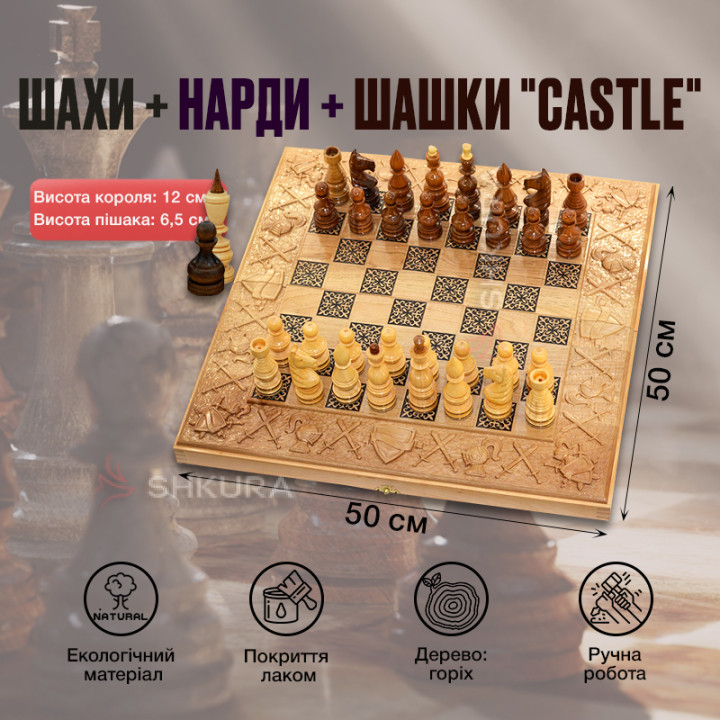 Шахматы + Нарды + Шашки "Castle", 50х50 см