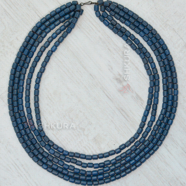 Бусы из керамики, 5-ти рядные, массивное, синее, 50 см
