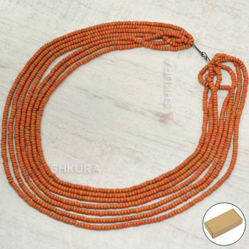 Бусы из керамики, 7-ми рядные, оранжевые, 50 см