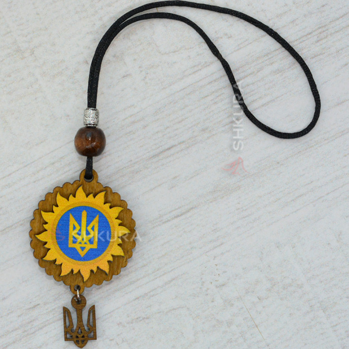 Подвеска на зеркало в машину "Герб Украины", круглая